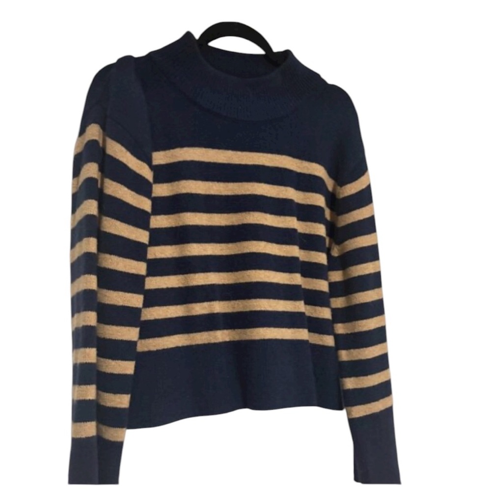 Navy and Tan Striped Women's Sweater - Picture 2 of 6